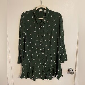 11.1.Tylho Green Button Down Tunic with White Ladybugs